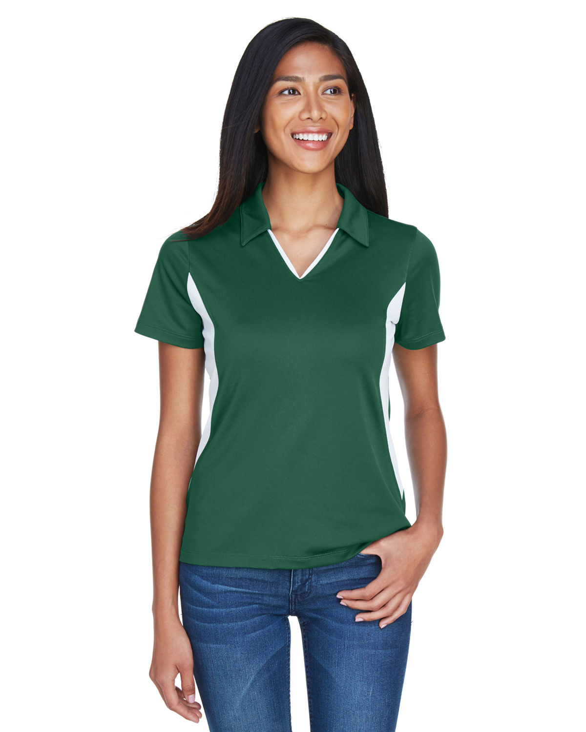 DARK GREEN/WHITE Harriton Ladies Side Blocked Micro-Pique Polo 2XL DARK GREEN/WHITE Harriton Ladies Side Blocked Micro-Pique Polo 2XL